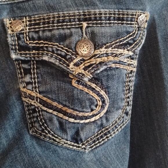 Silver Jeans 17" Suki Surplus Embroidered Flap Pockets 26/29 Women's Denim Jean - Picture 13 of 16